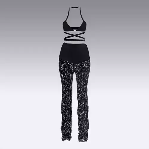 halter neckline bra and  pant  black color lace detail pant 