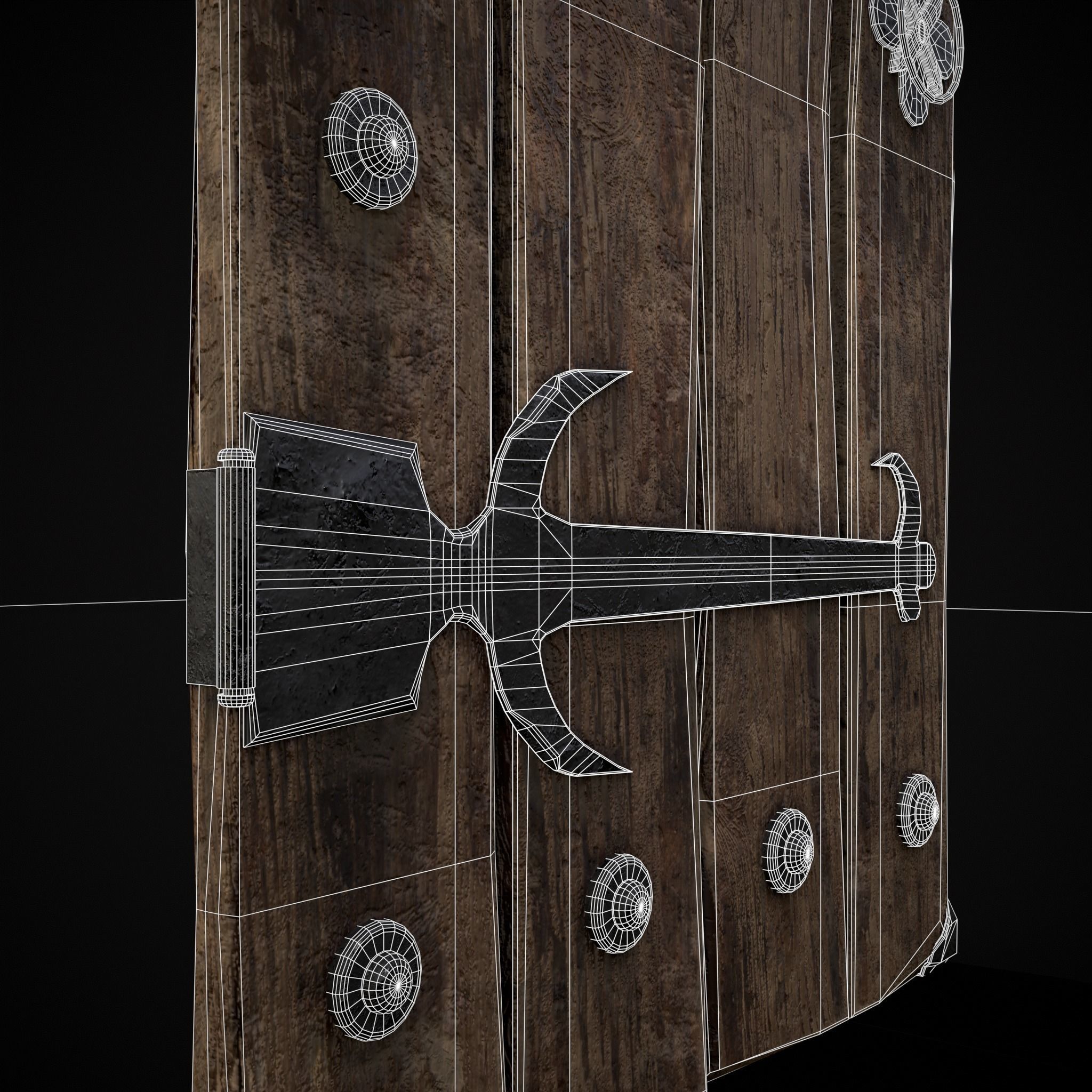 Old Reinforced Wooden Door Low-poly 3D model_14