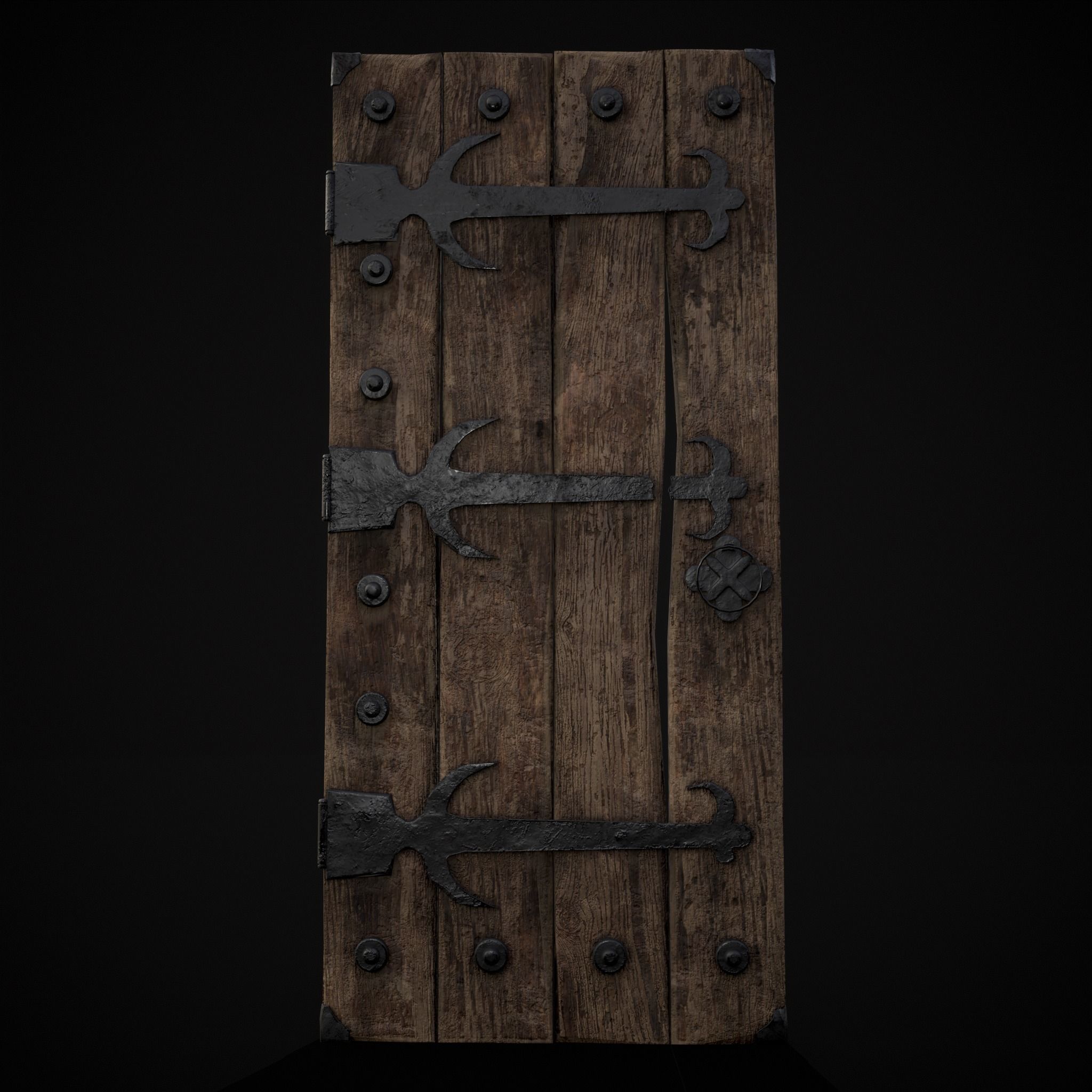 Old Reinforced Wooden Door Low-poly 3D model_35