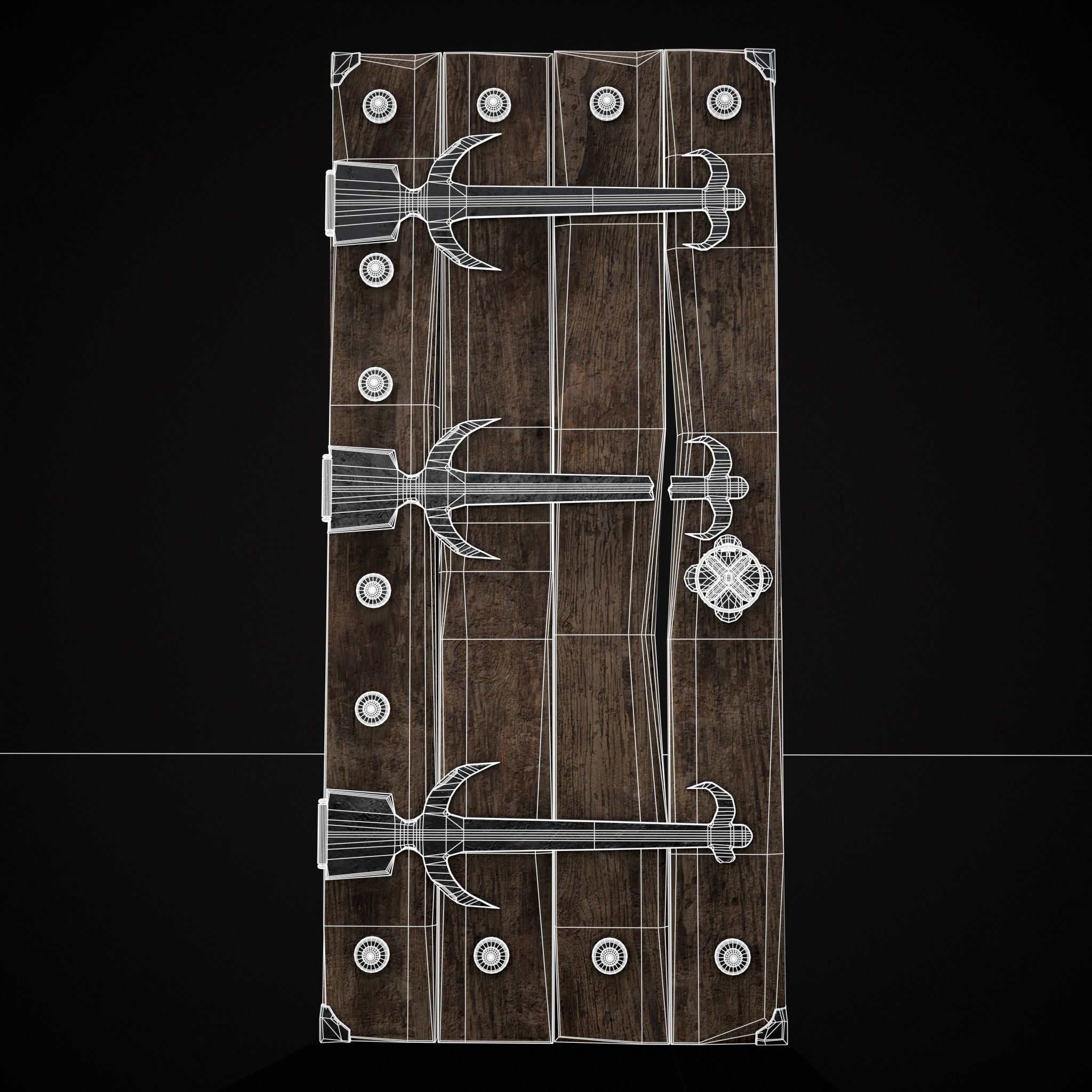 Old Reinforced Wooden Door Low-poly 3D model_36