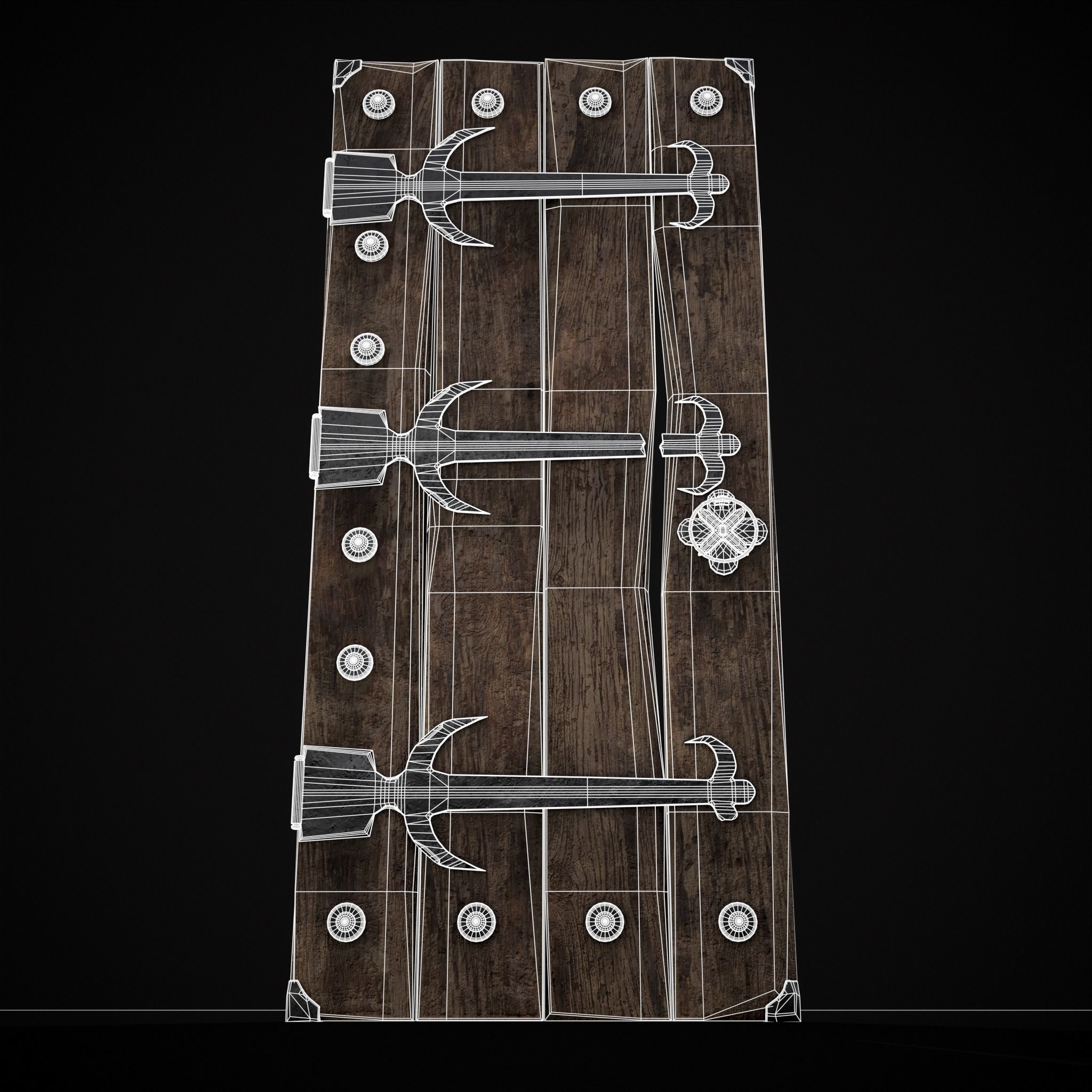 Old Reinforced Wooden Door Low-poly 3D model_22