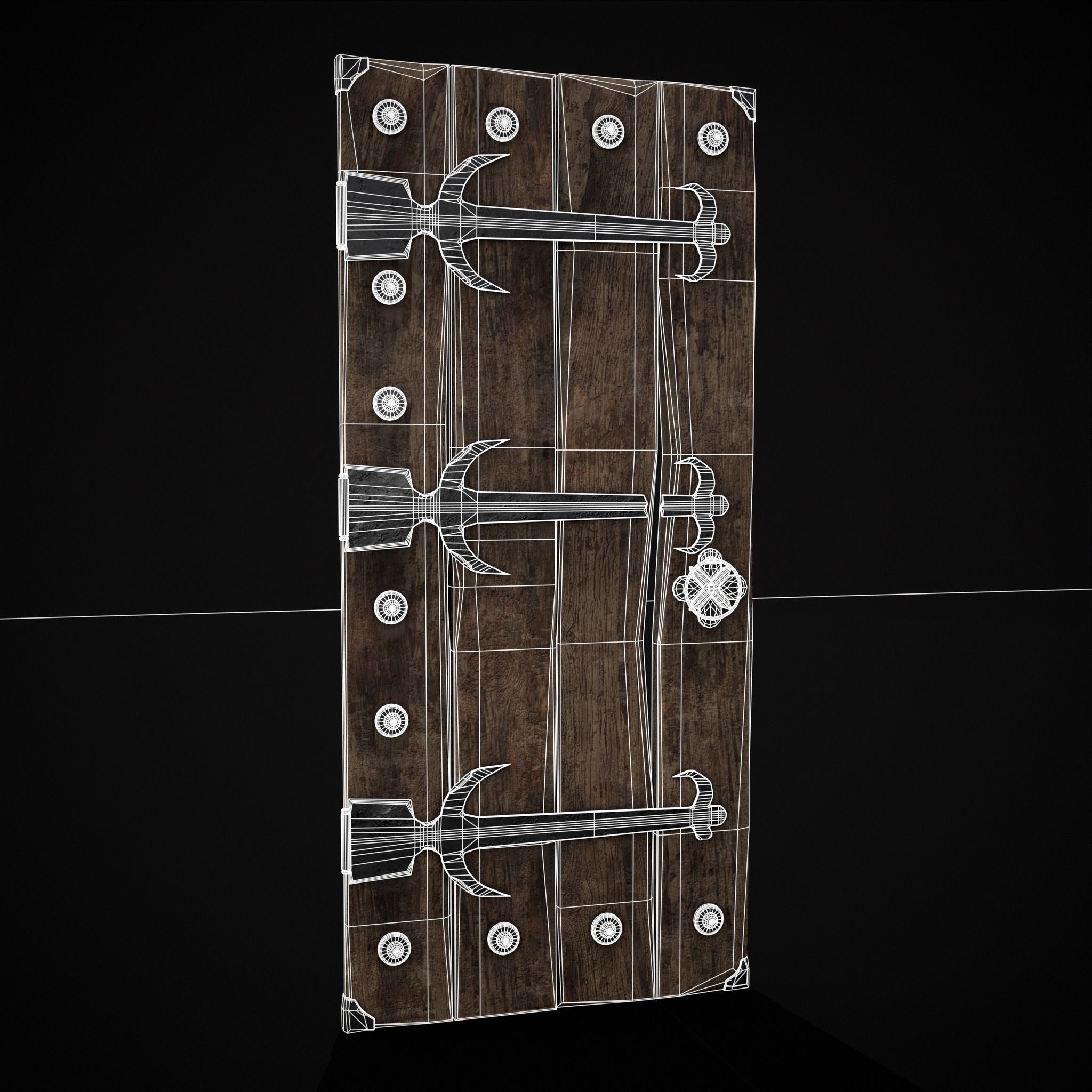 Old Reinforced Wooden Door Low-poly 3D model_4