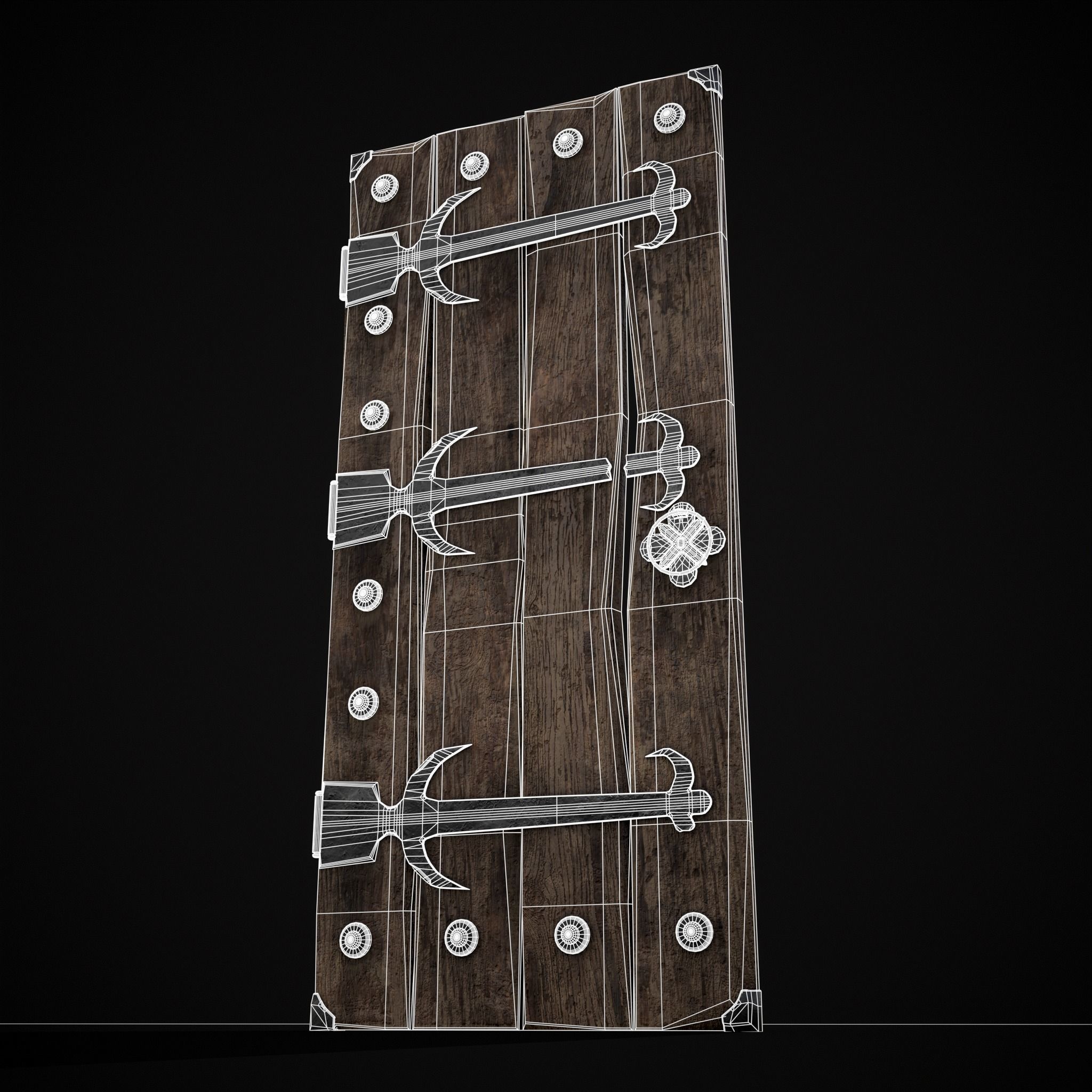 Old Reinforced Wooden Door Low-poly 3D model_30