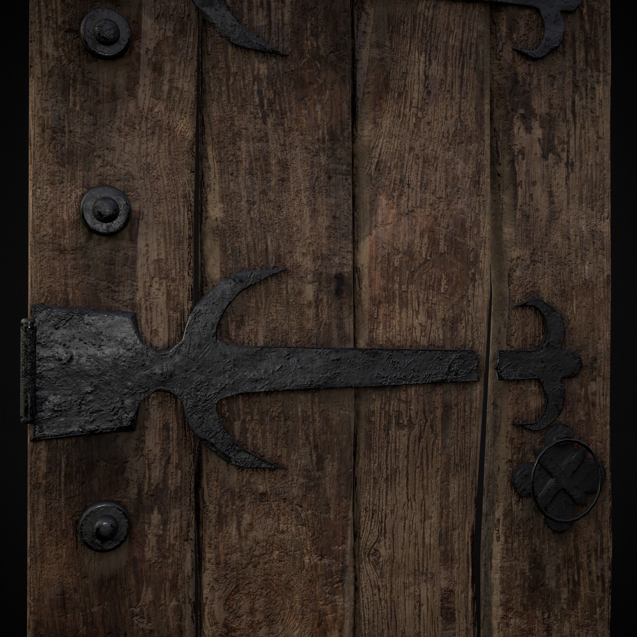 Old Reinforced Wooden Door Low-poly 3D model_9