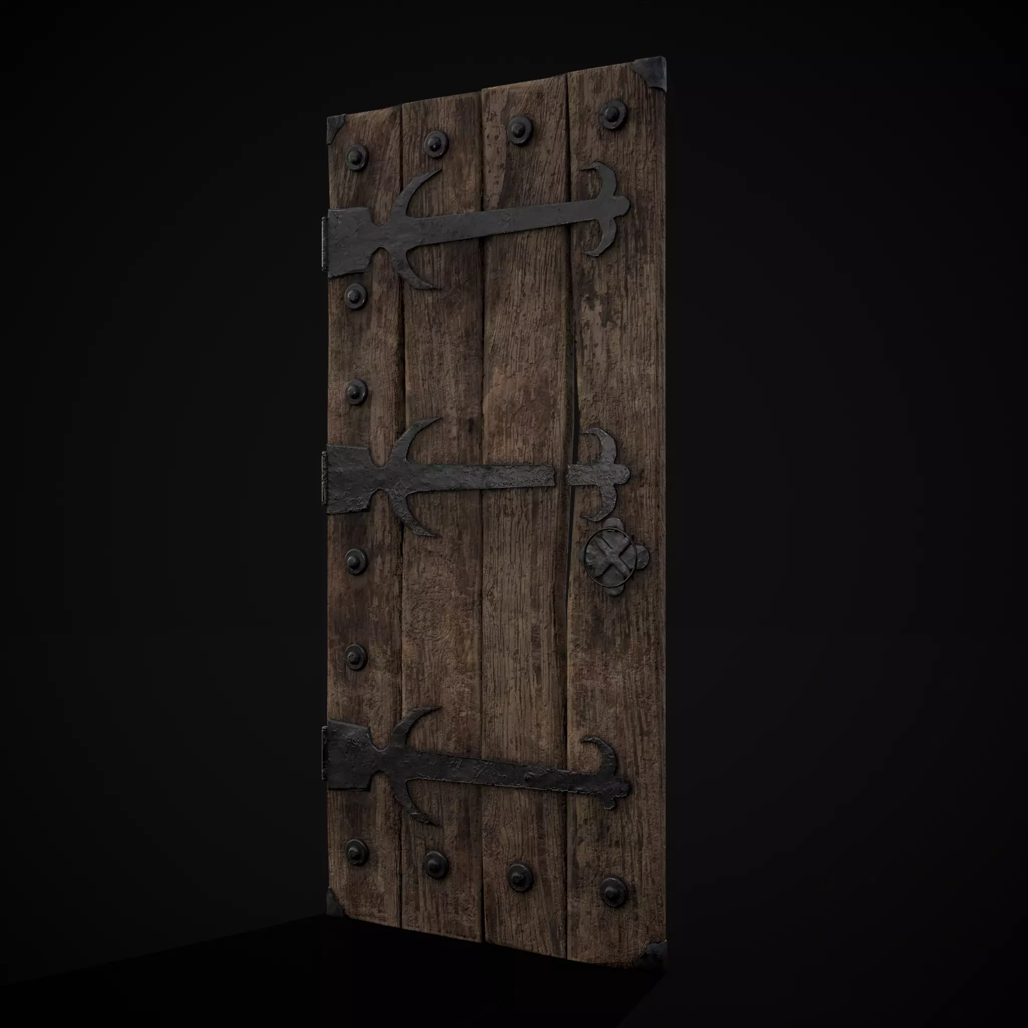 Old Reinforced Wooden Door Low-poly 3D model_0