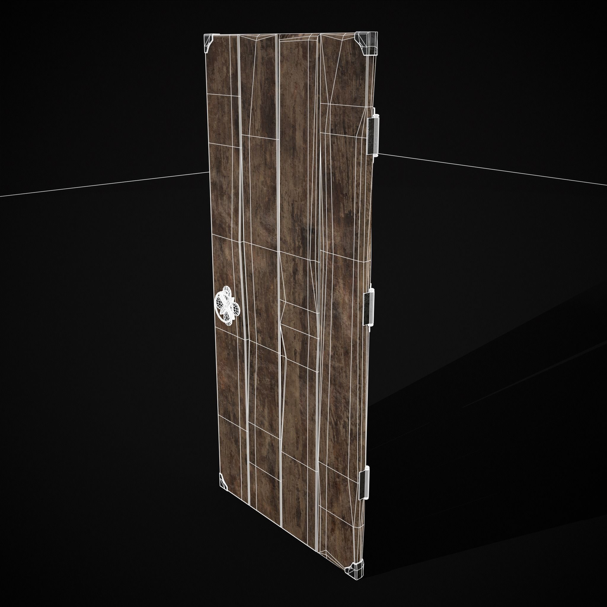 Old Reinforced Wooden Door Low-poly 3D model_34