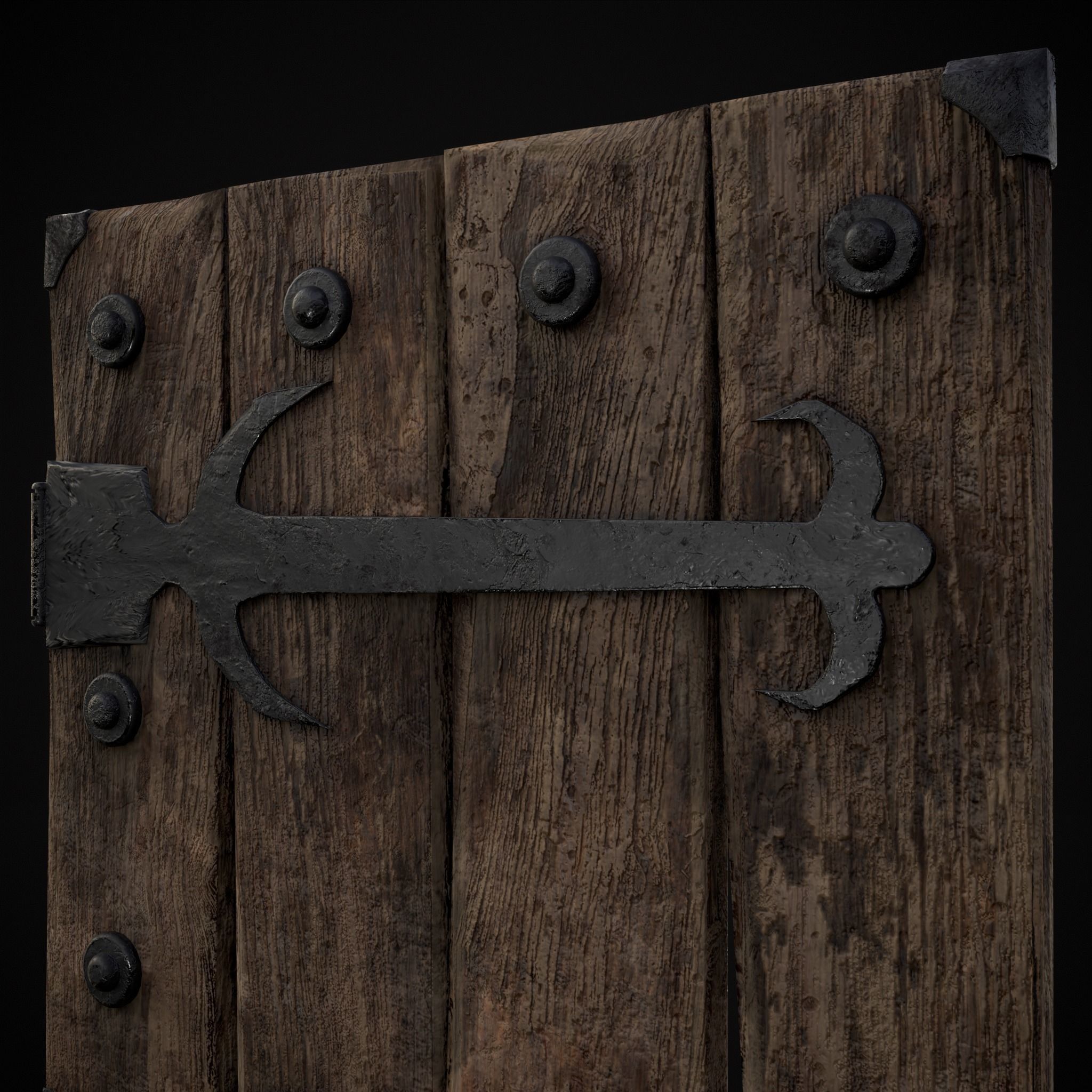 Old Reinforced Wooden Door Low-poly 3D model_11