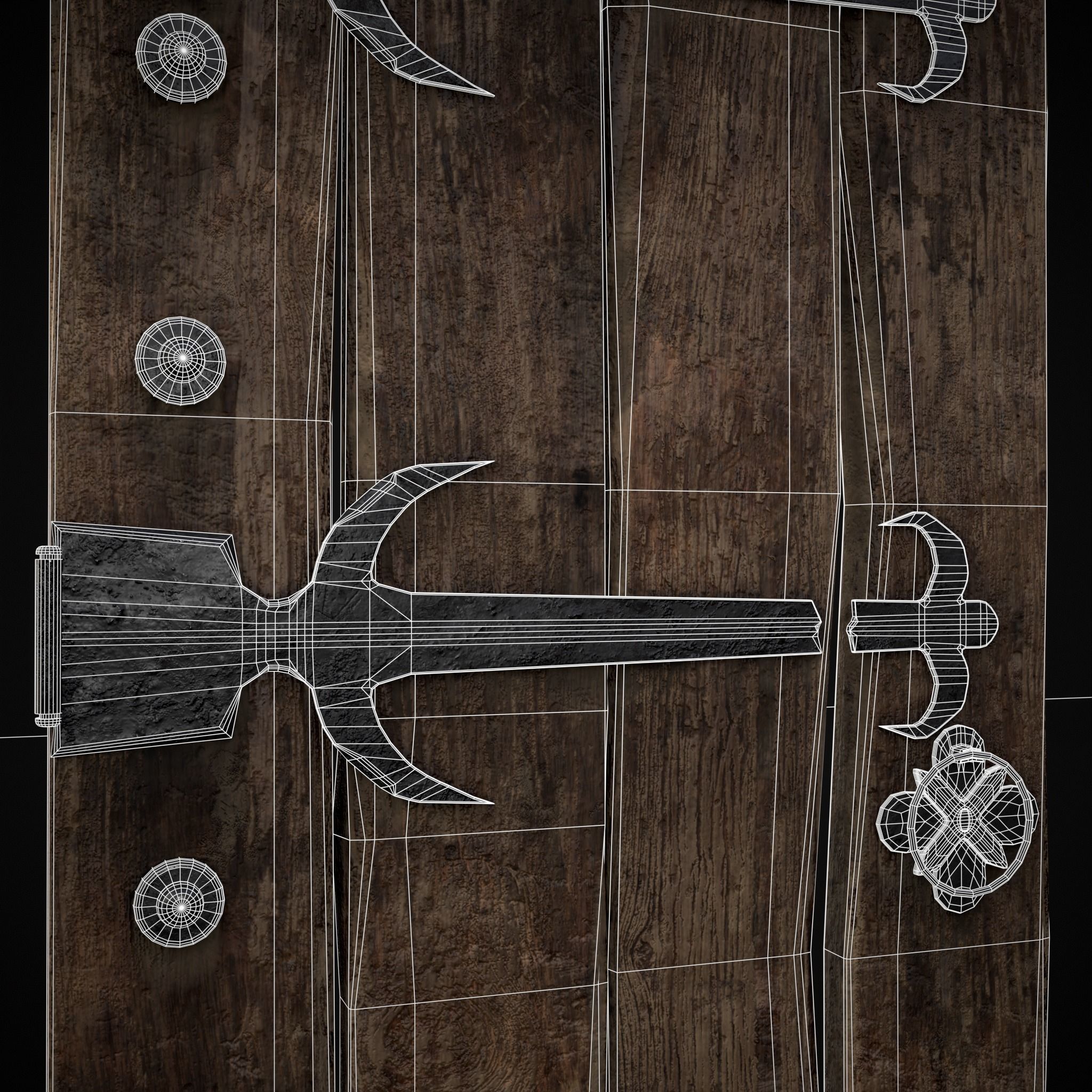Old Reinforced Wooden Door Low-poly 3D model_10