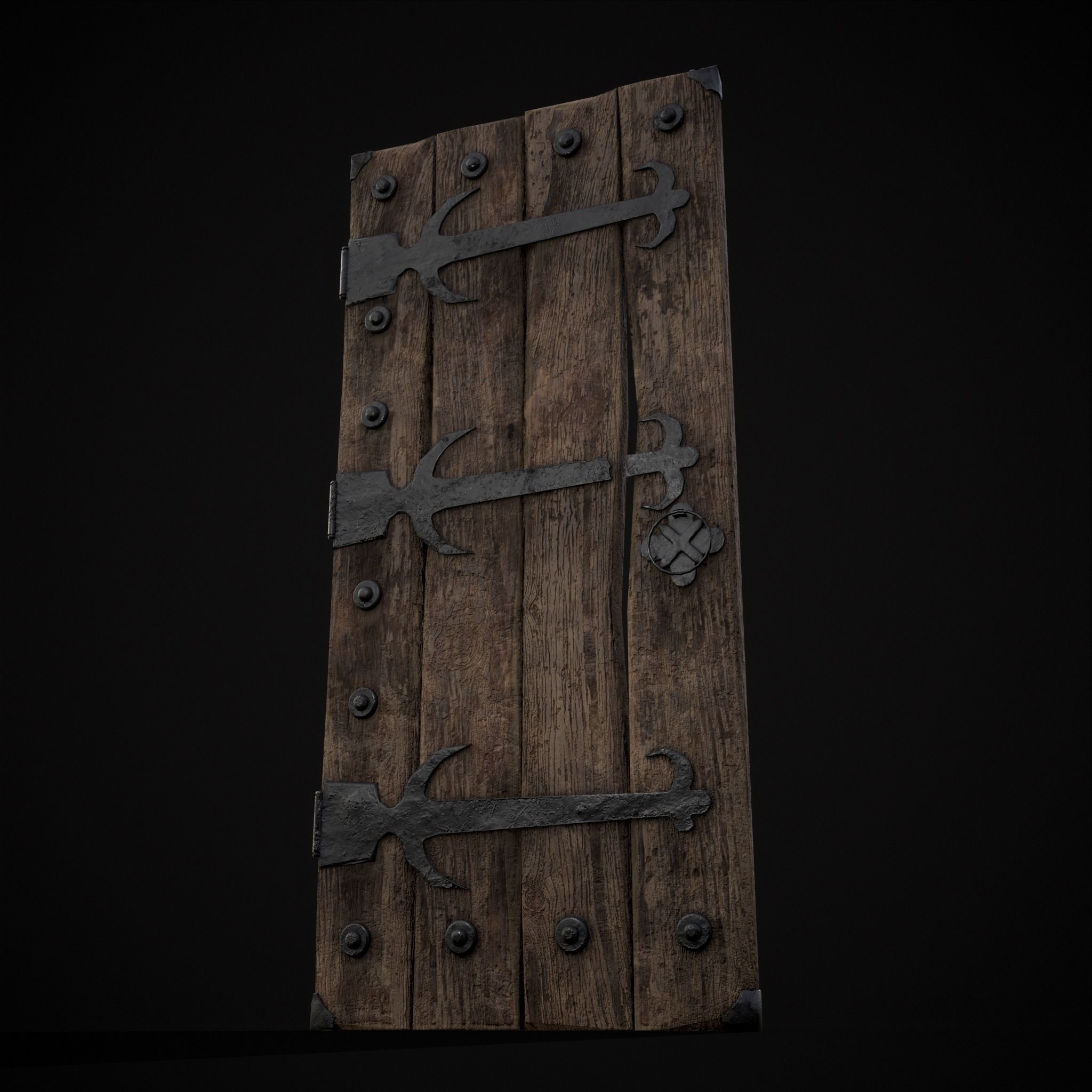 Old Reinforced Wooden Door Low-poly 3D model_29