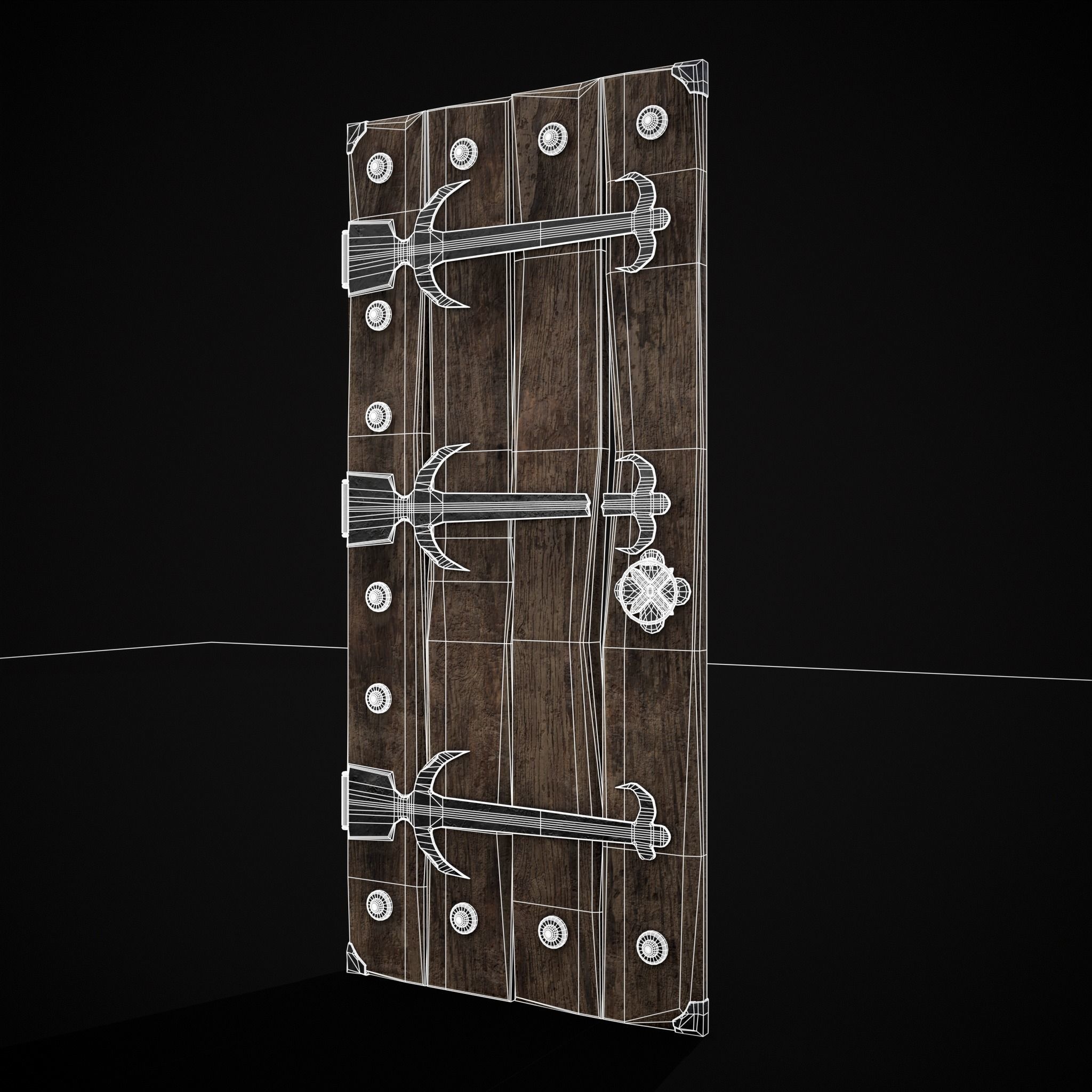 Old Reinforced Wooden Door Low-poly 3D model_2