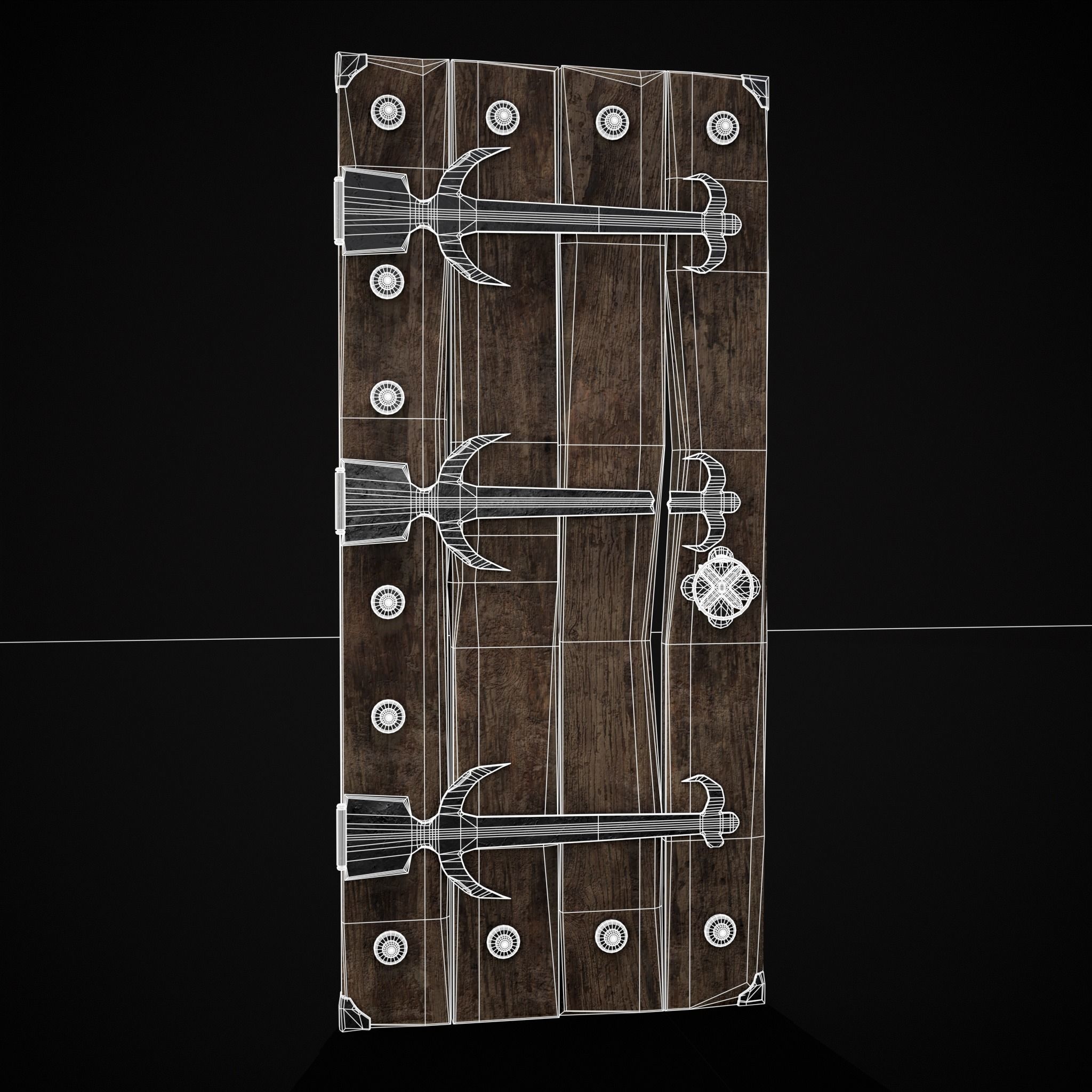 Old Reinforced Wooden Door Low-poly 3D model_40