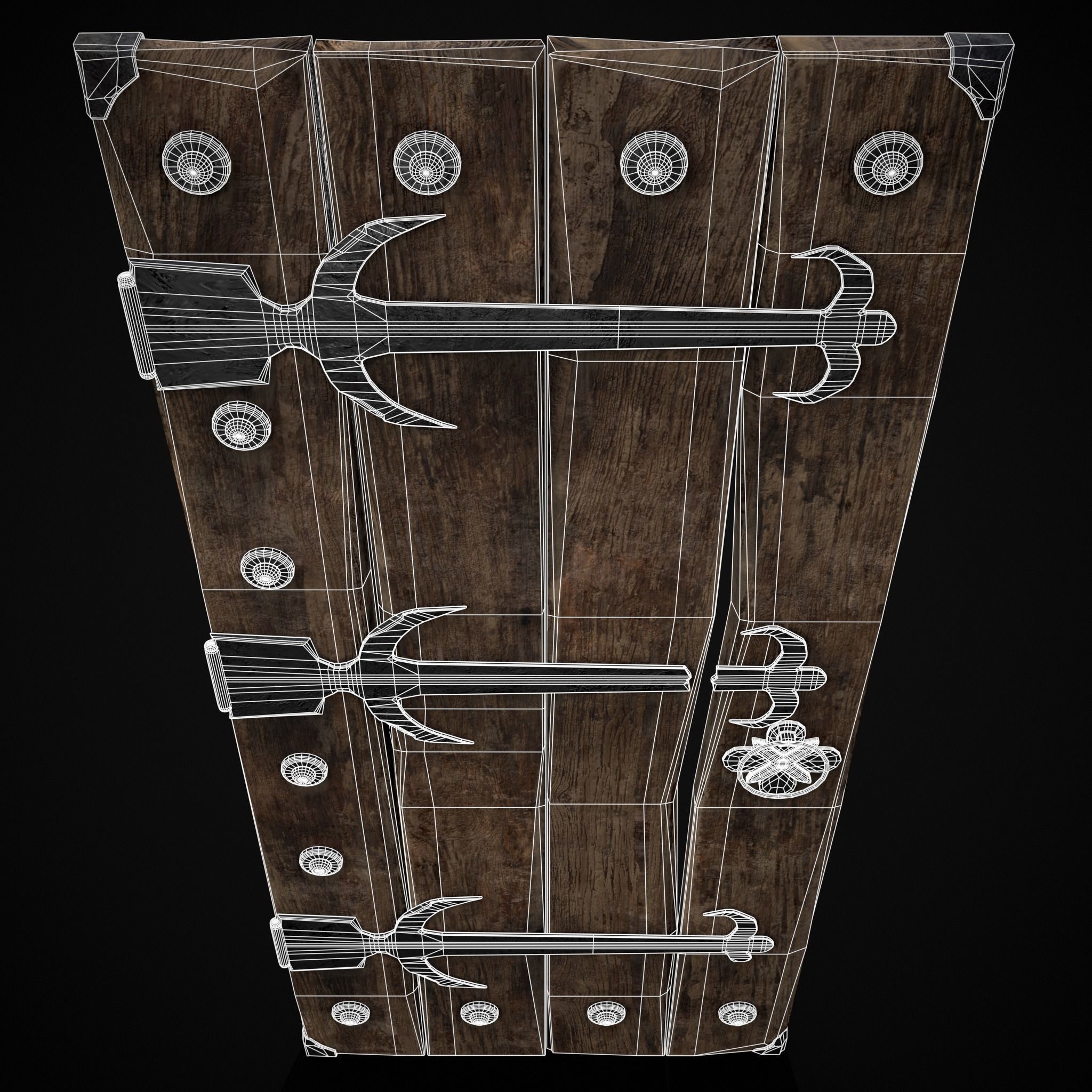 Old Reinforced Wooden Door Low-poly 3D model_38