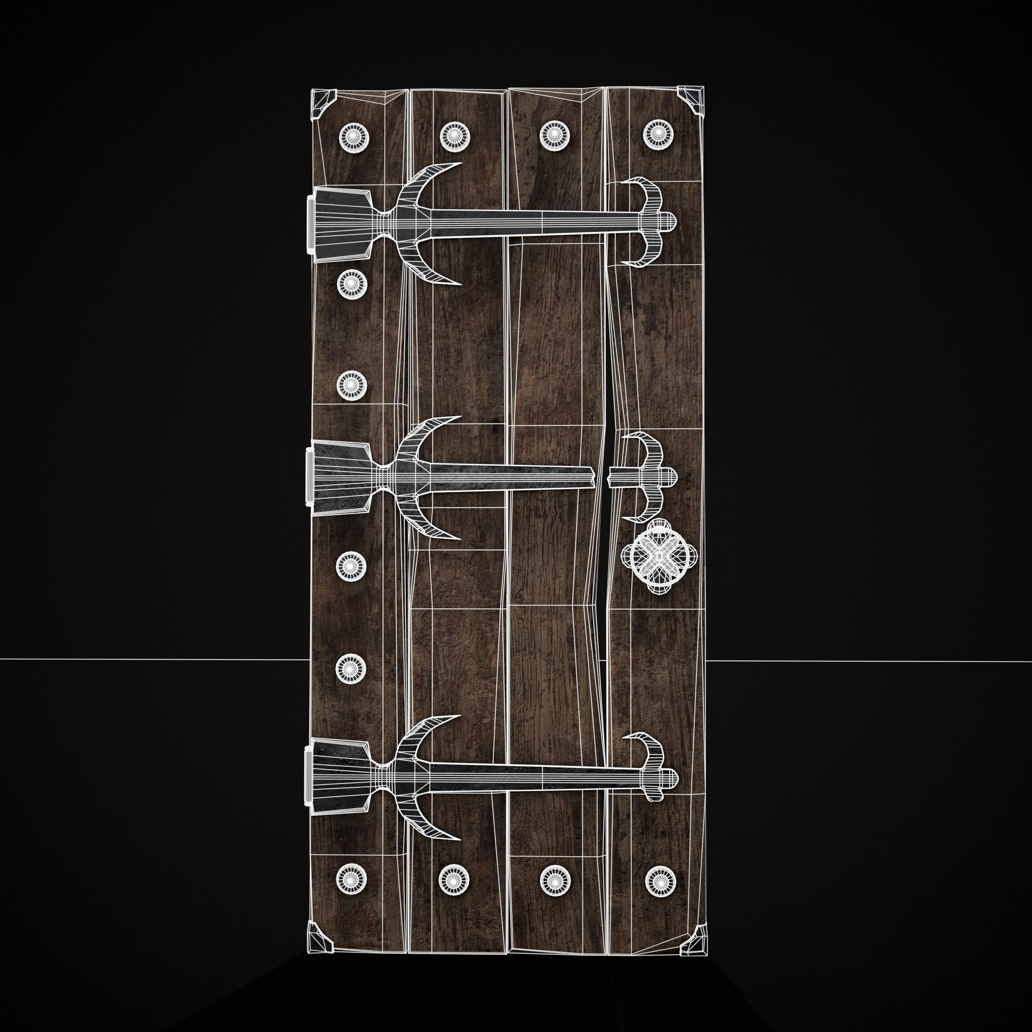 Old Reinforced Wooden Door Low-poly 3D model_28