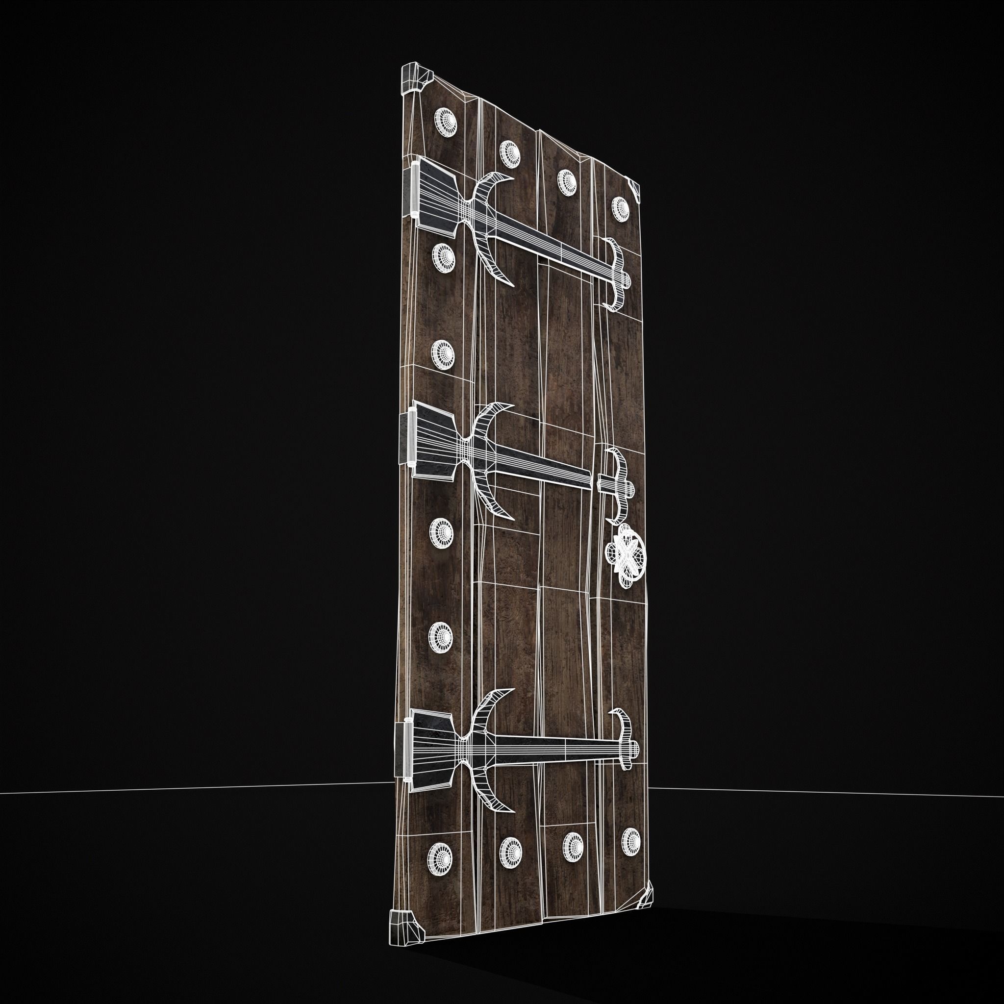 Old Reinforced Wooden Door Low-poly 3D model_24
