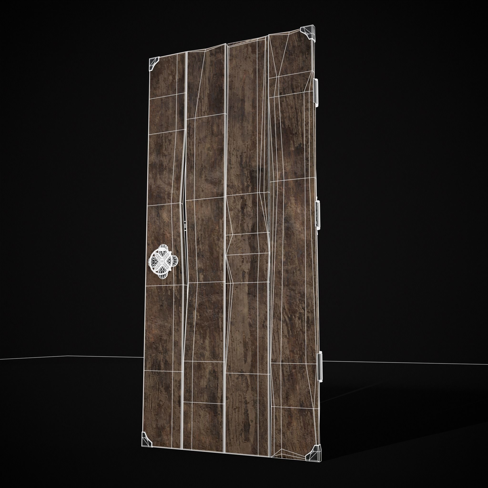 Old Reinforced Wooden Door Low-poly 3D model_6