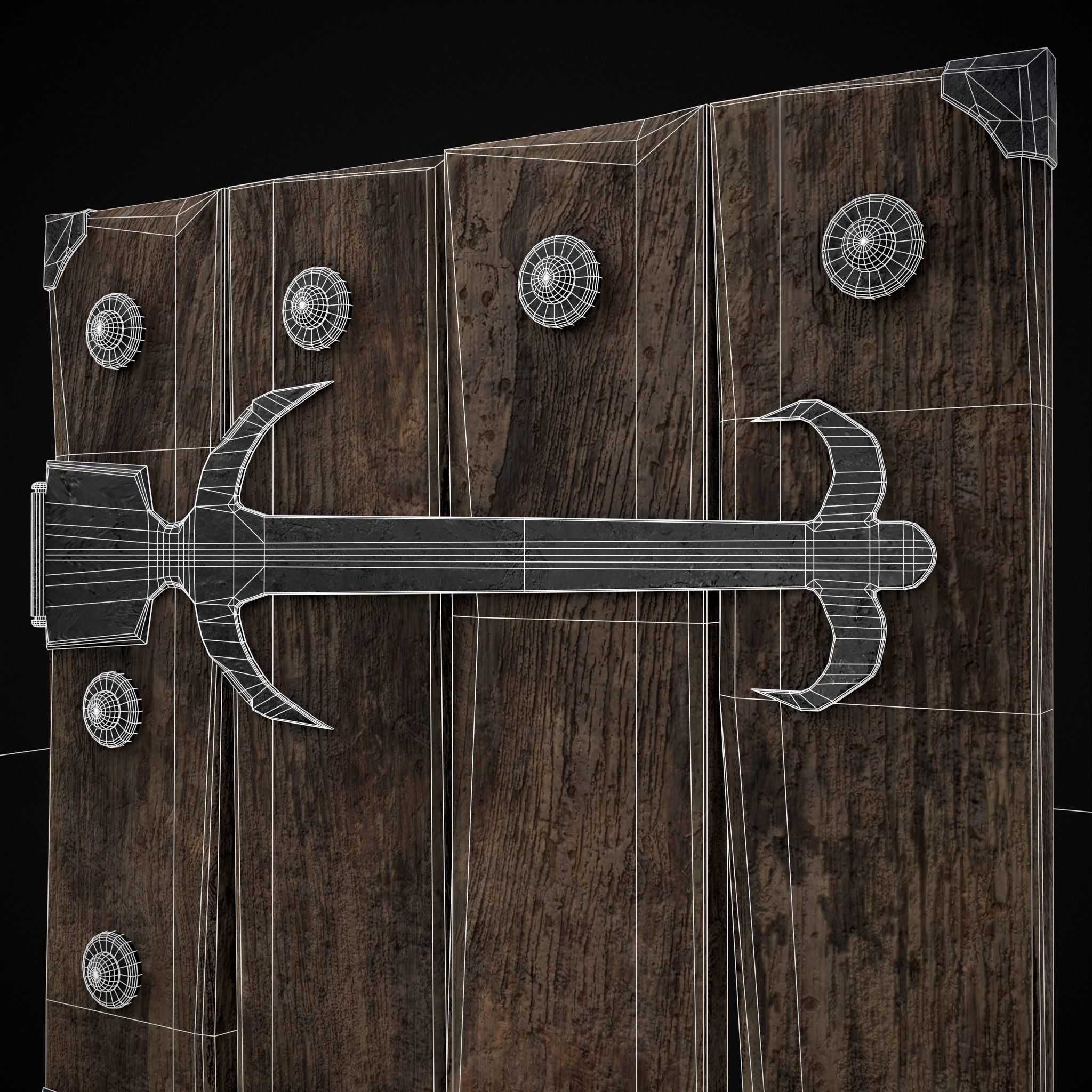Old Reinforced Wooden Door Low-poly 3D model_12