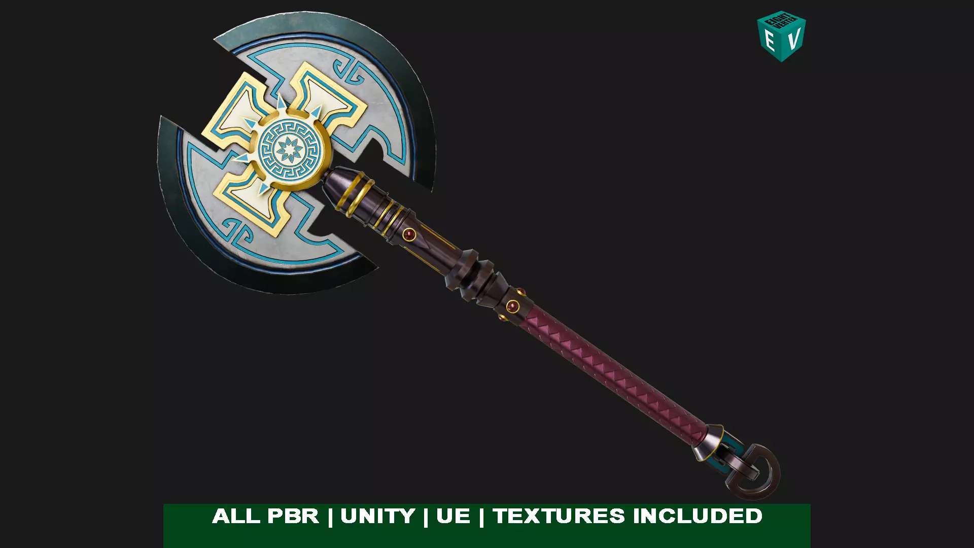 Battle Axe09 All PBR Unity UE Textures Included Low-poly 3D model_0