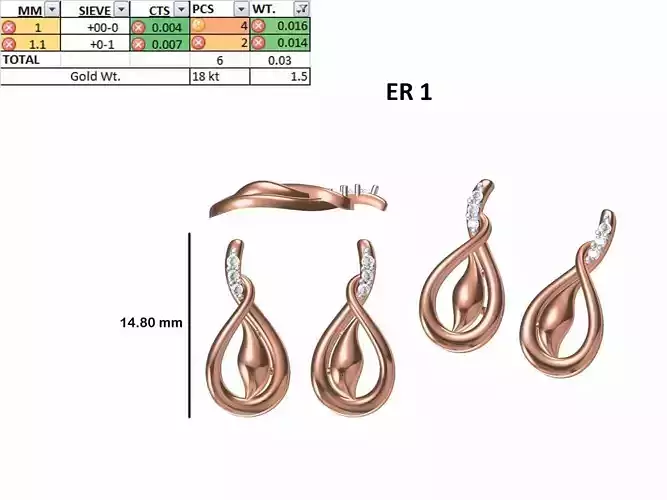 Women Diamond Earring STL OBJ FBX JCD Details