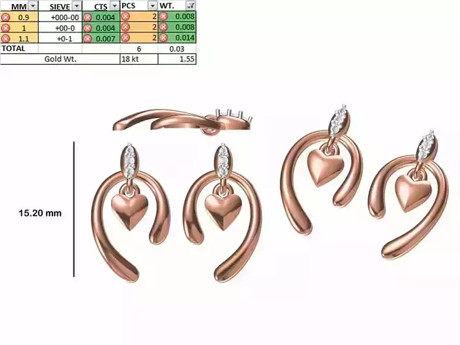 Women Diamond Earring STL OBJ FBX JCD Details