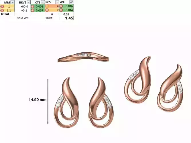 Women Diamond Earring STL OBJ FBX JCD Details