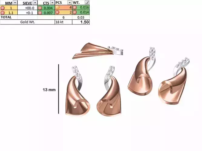 Women Diamond Earring STL OBJ FBX JCD Details