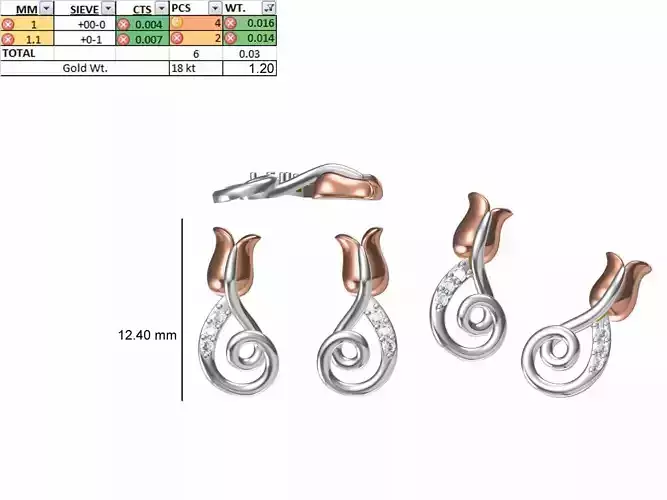 Women Diamond Earring STL OBJ FBX JCD Details