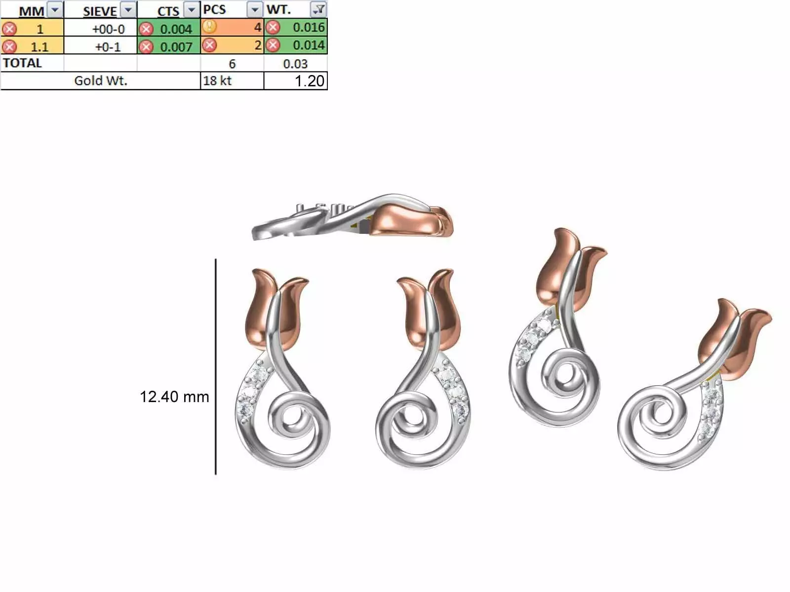 Women Diamond Earring STL OBJ FBX JCD Details 3D print model_0