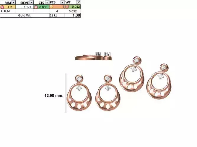 Women Diamond Earring STL OBJ FBX JCD Details