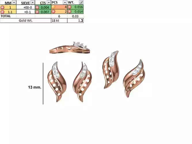 Women Diamond Earring STL OBJ FBX JCD Details