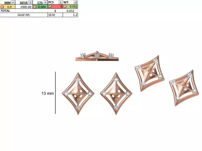 Women Diamond Earring STL OBJ FBX JCD Details