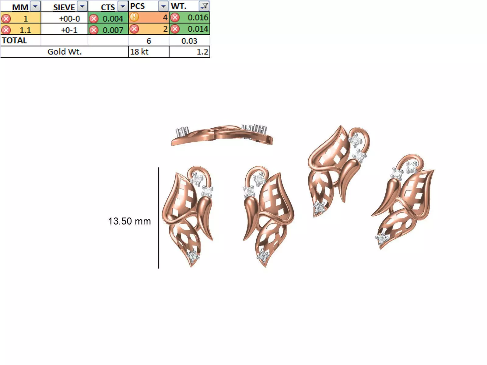 Women Diamond Earring STL OBJ FBX JCD Details 3D print model_0