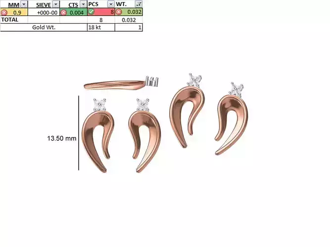 Women Diamond Earring STL OBJ FBX JCD Details