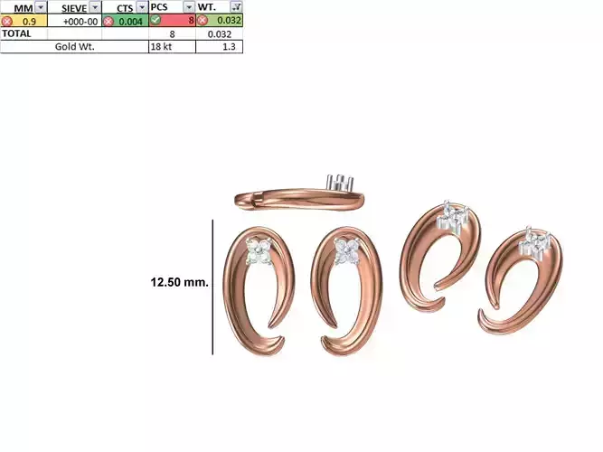 Women Diamond Earring STL OBJ FBX JCD Details