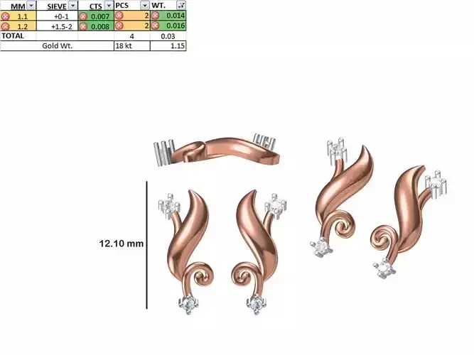 Women Diamond Earring STL OBJ FBX JCD Details