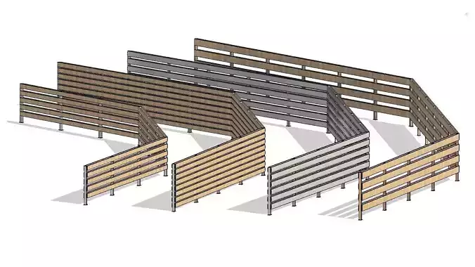 Line Based Double Sided Slats Fence 3D model