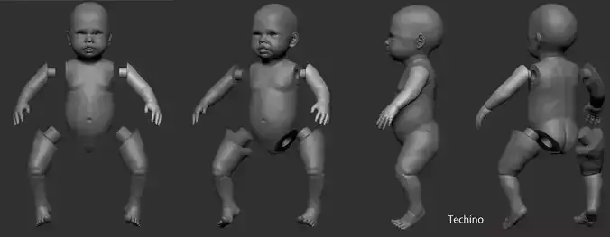 Realistic baby Techino parts separately 3d print