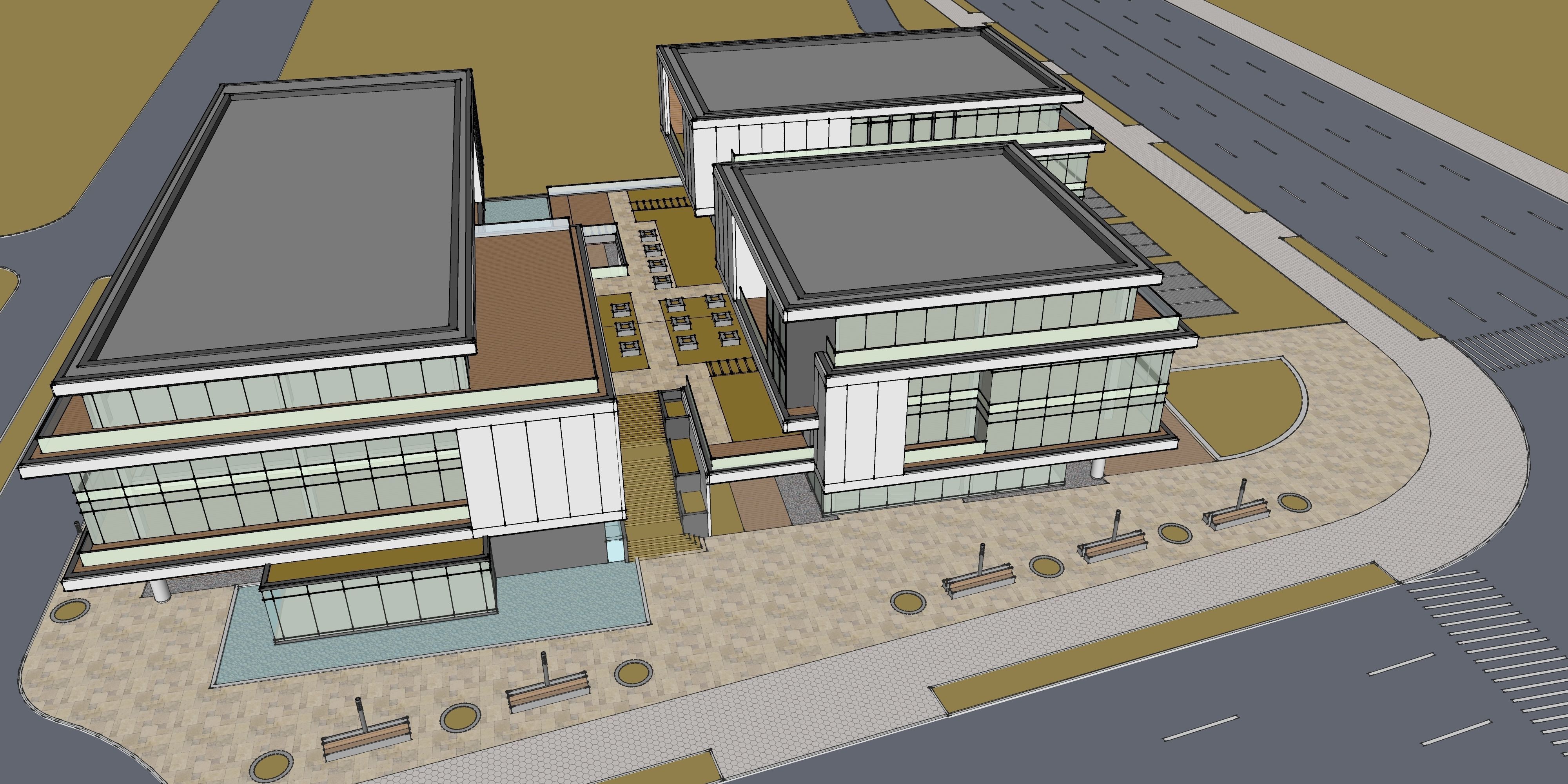 three square boxes-The office building 3D model 3D model_19