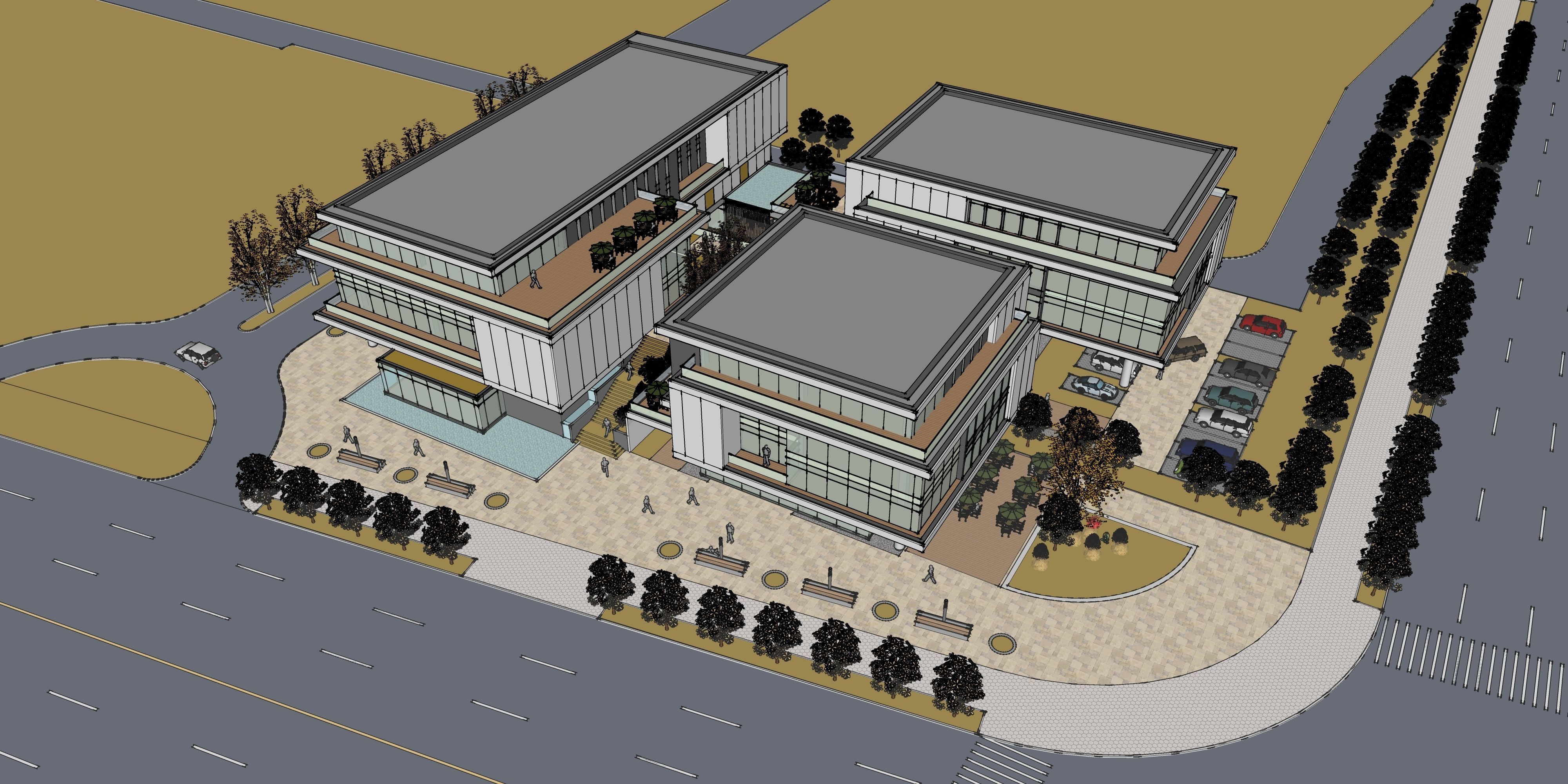 three square boxes-The office building 3D model 3D model_33