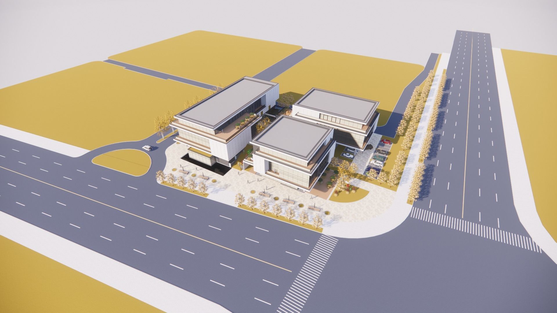 three square boxes-The office building 3D model 3D model_14