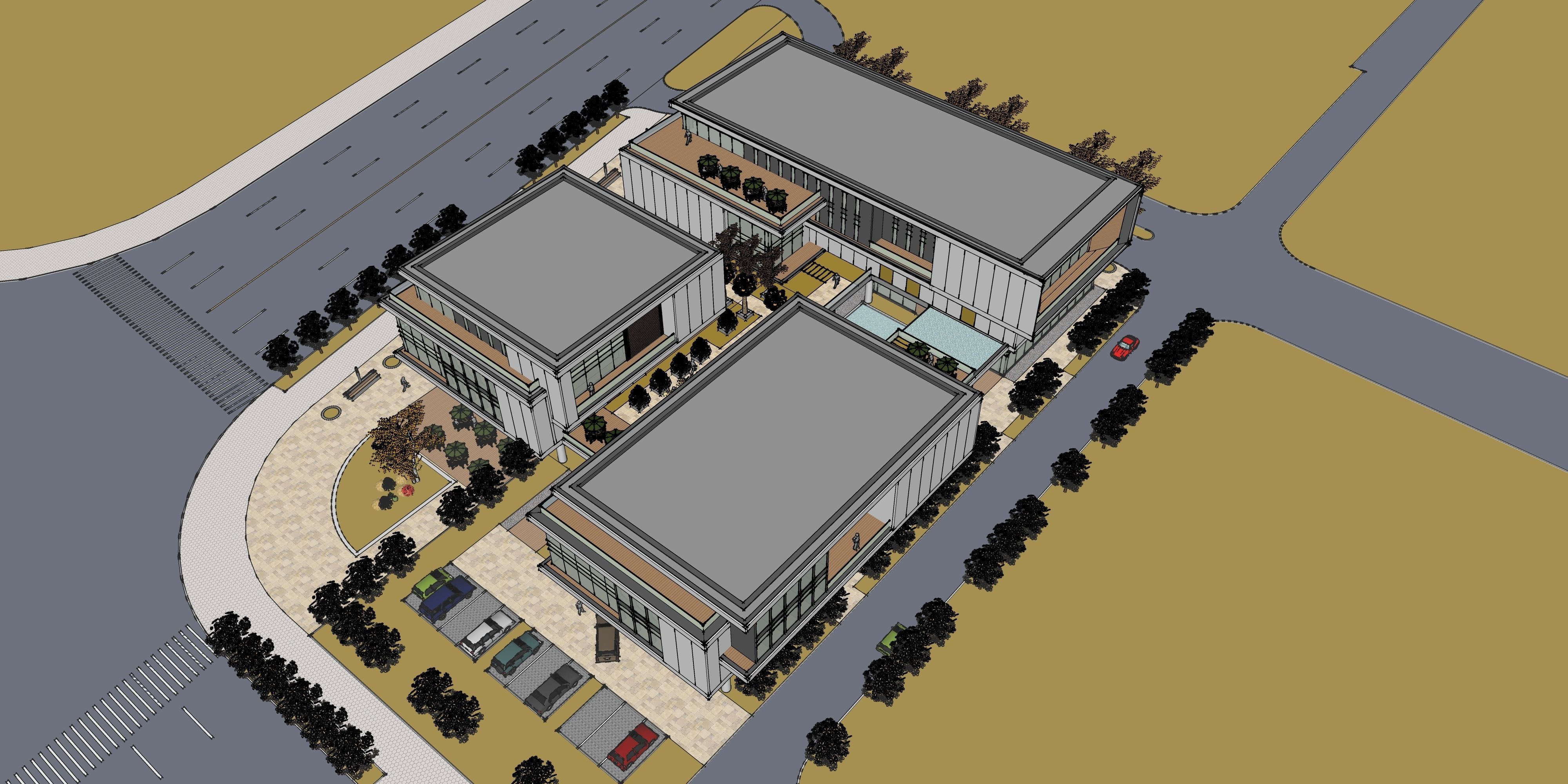 three square boxes-The office building 3D model 3D model_31