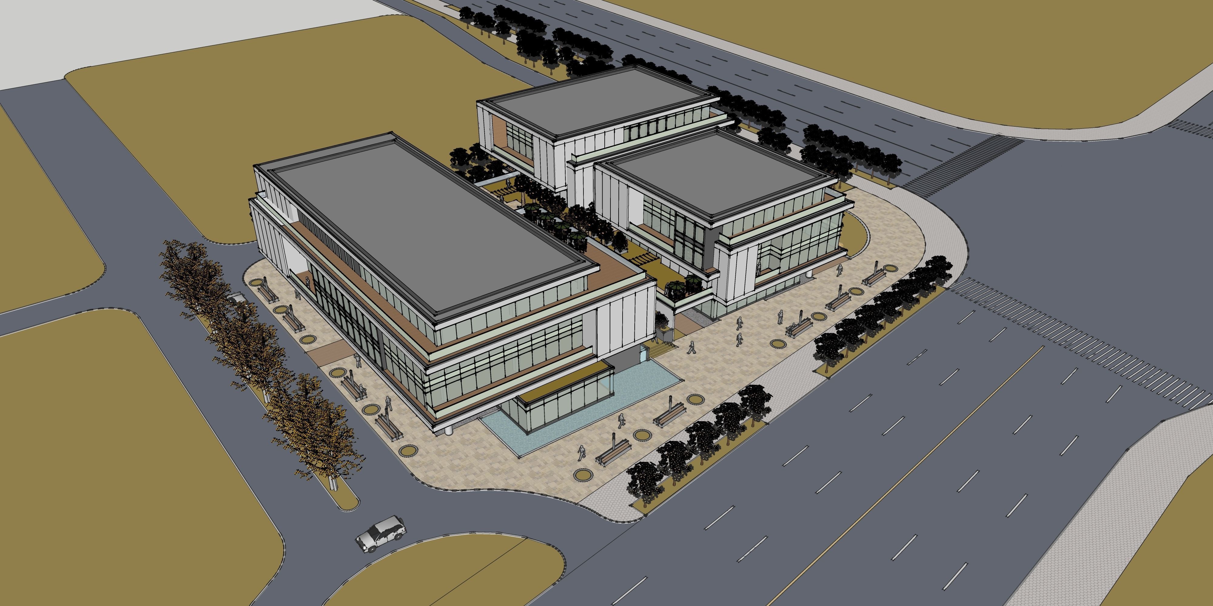 three square boxes-The office building 3D model 3D model_25