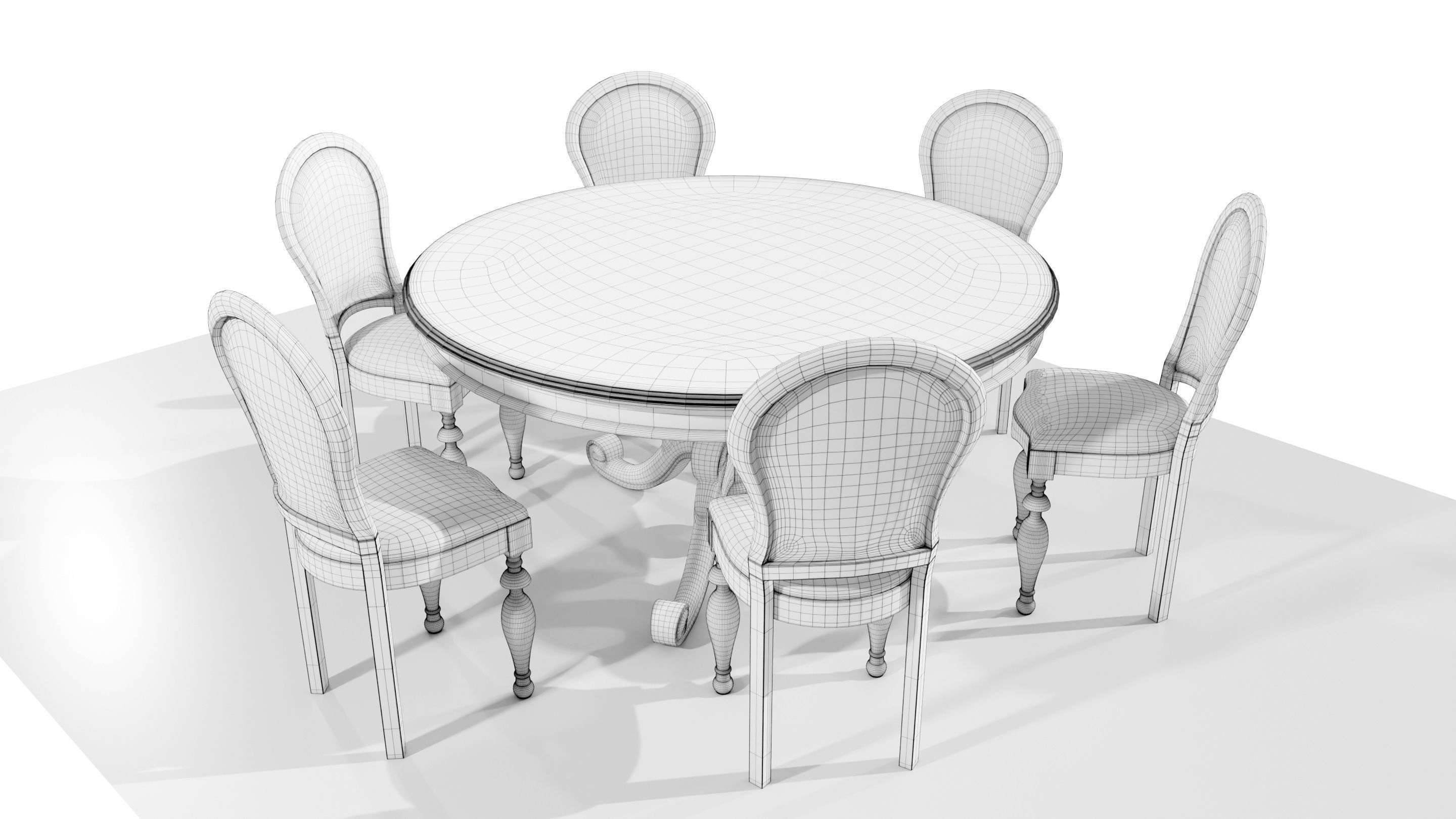 Classic Table with Chairs 3D model_12