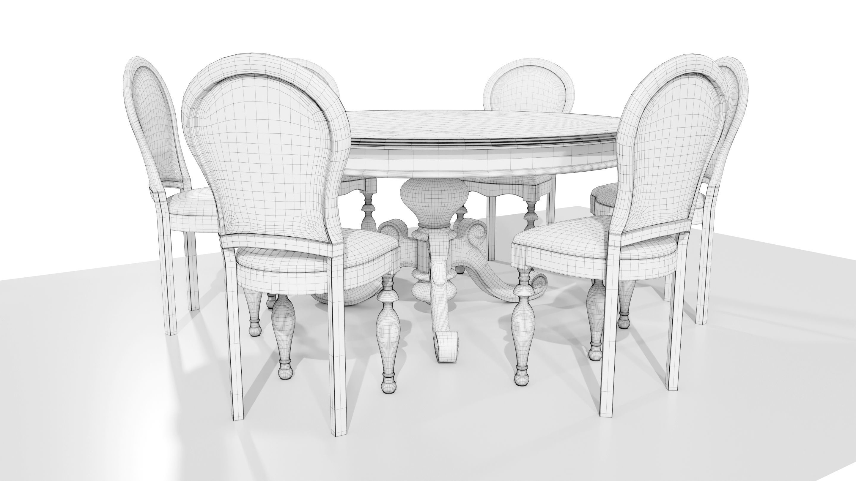 Classic Table with Chairs 3D model_16