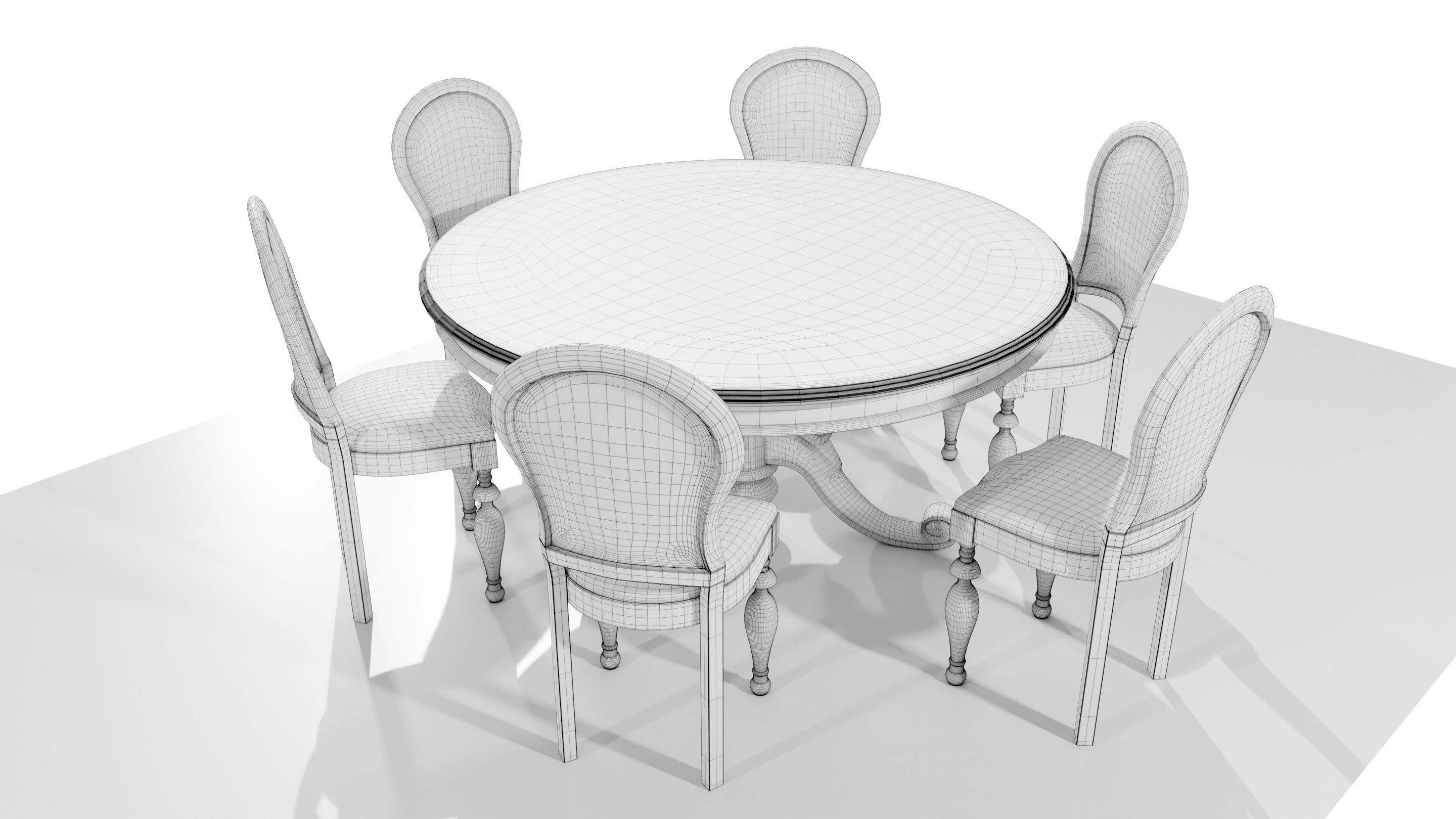 Classic Table with Chairs 3D model_15