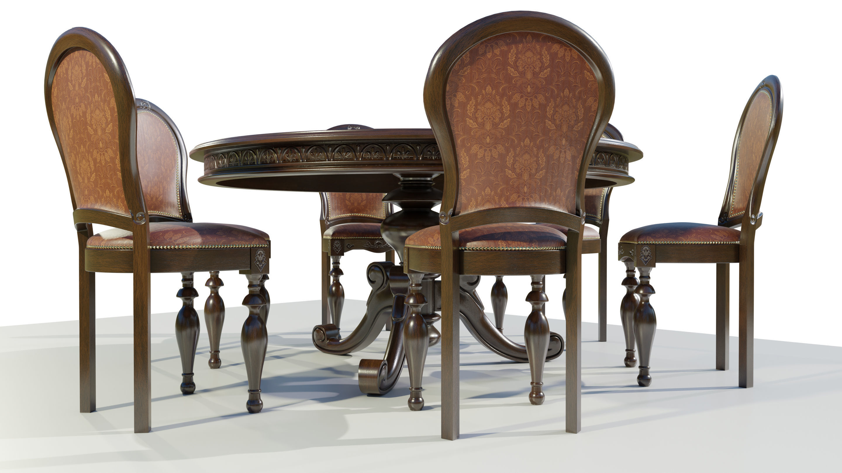 Classic Table with Chairs 3D model_7