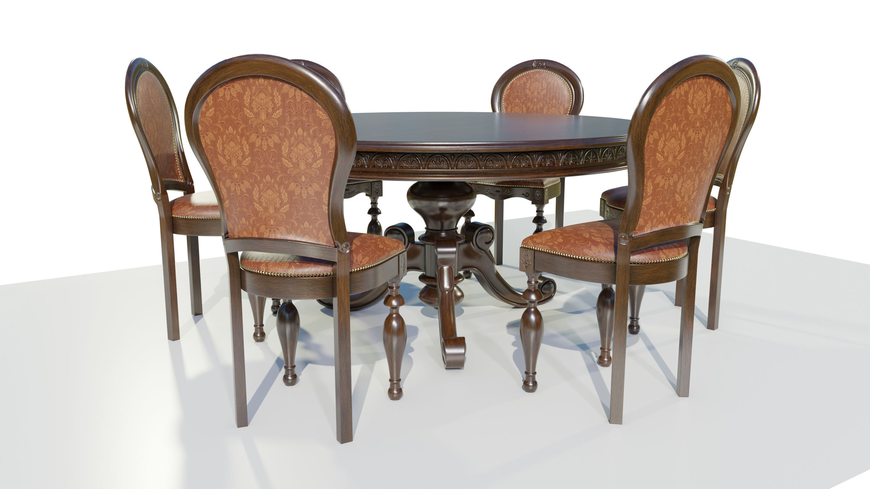 Classic Table with Chairs 3D model_6