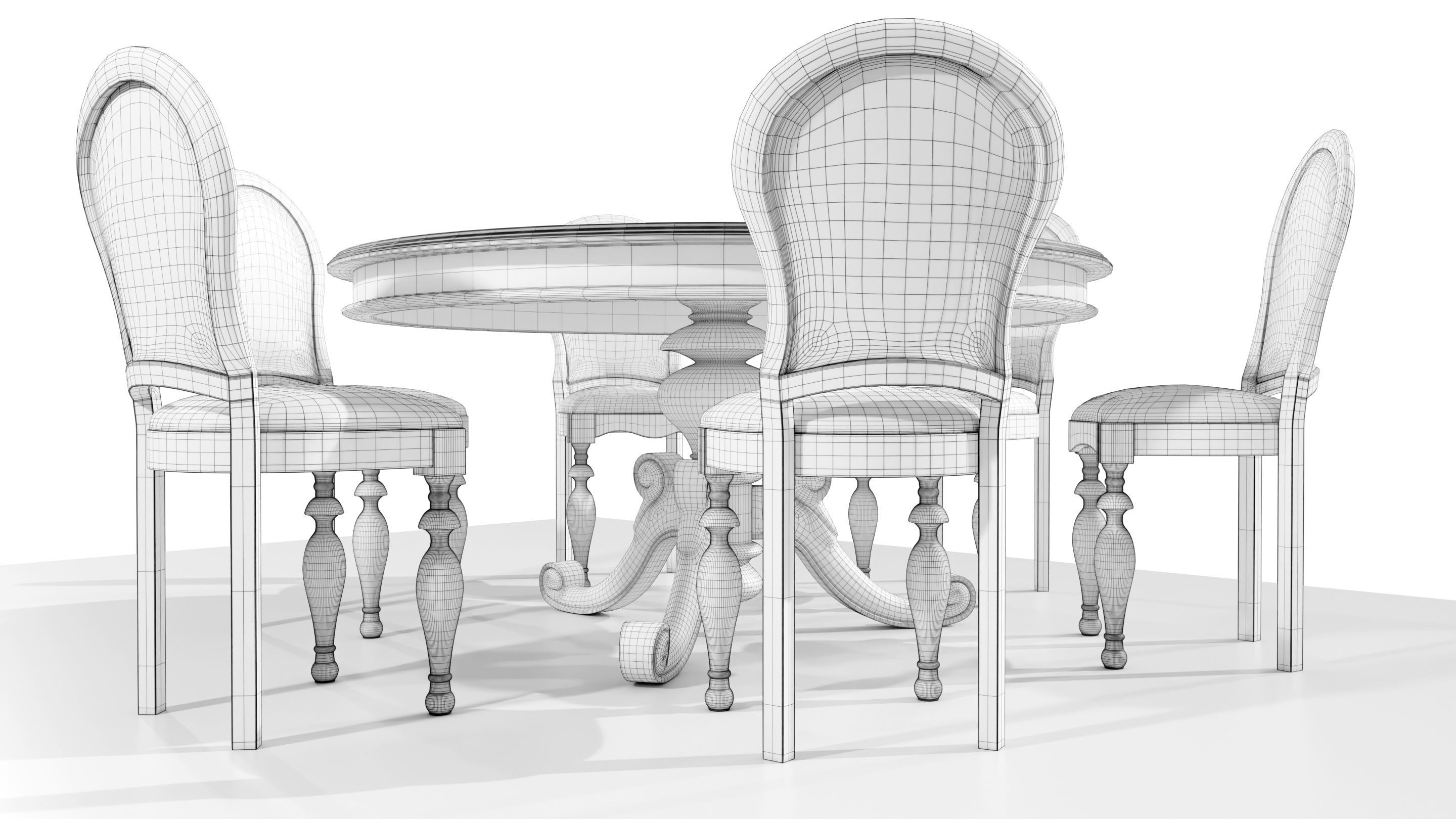 Classic Table with Chairs 3D model_17