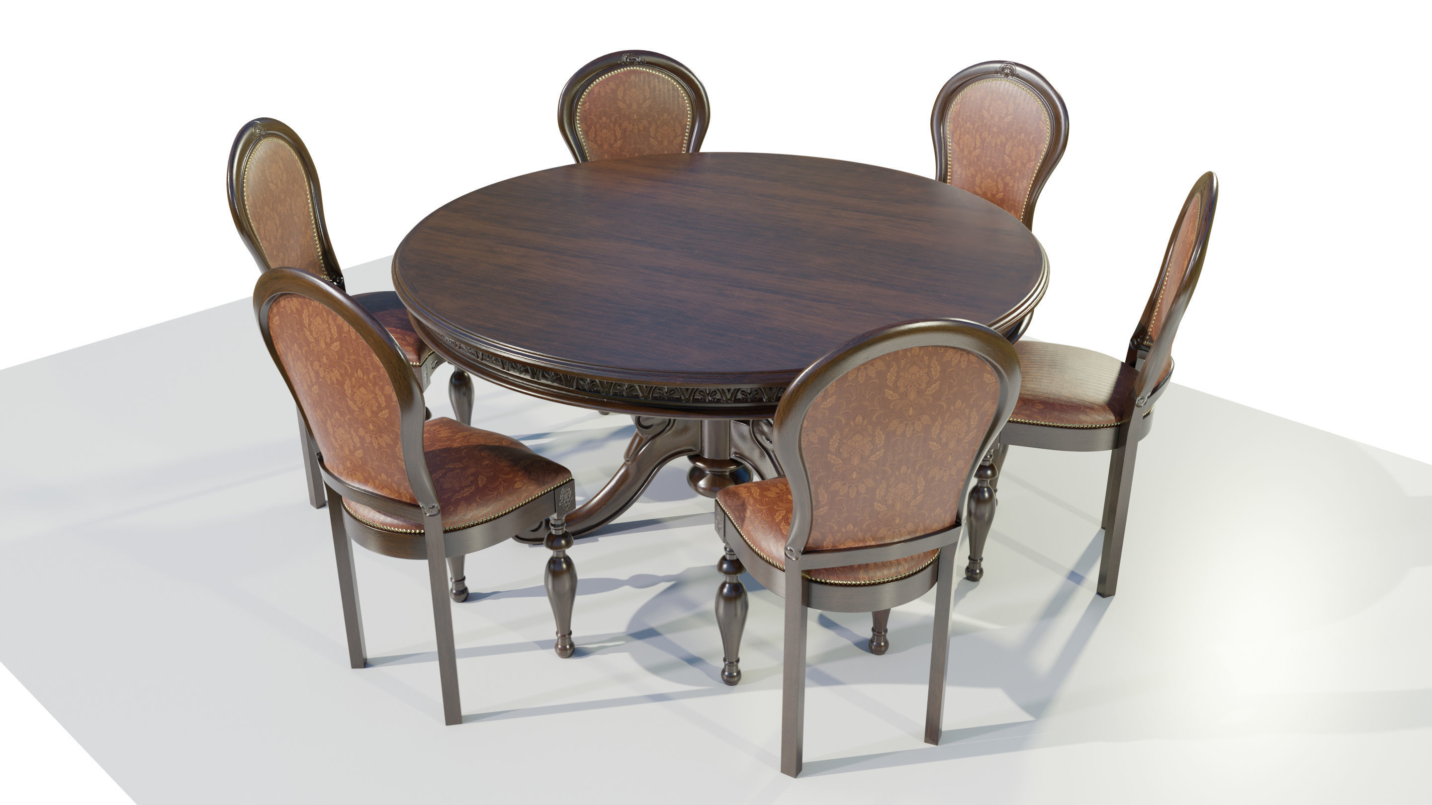 Classic Table with Chairs 3D model_4