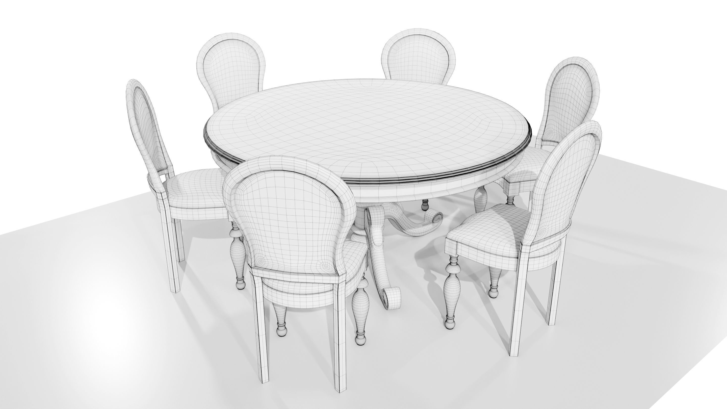 Classic Table with Chairs 3D model_13