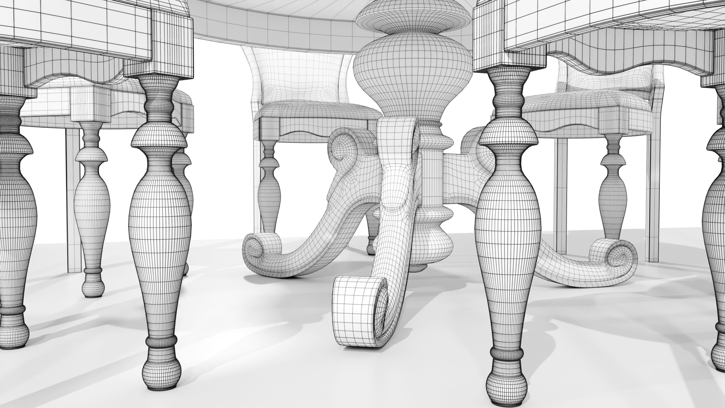 Classic Table with Chairs 3D model_19